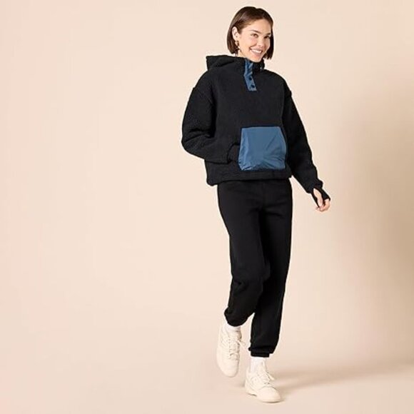 Womens Teddy Fleece Quarter Snap Hooded Pullover Jacket Kangaroo Pocket Size 5X - Picture 4 of 6